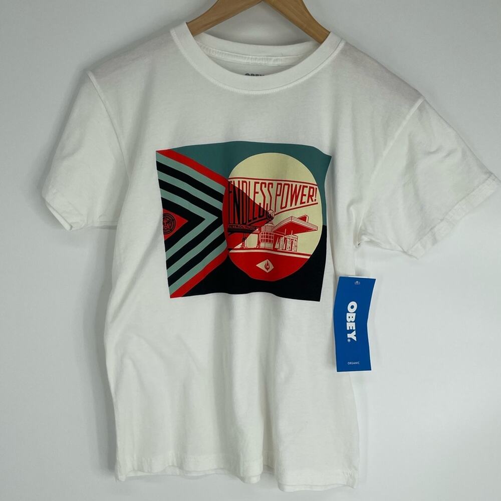 Obey NEW Block Graphic Endless Power Tee T-Shirt White Size Small